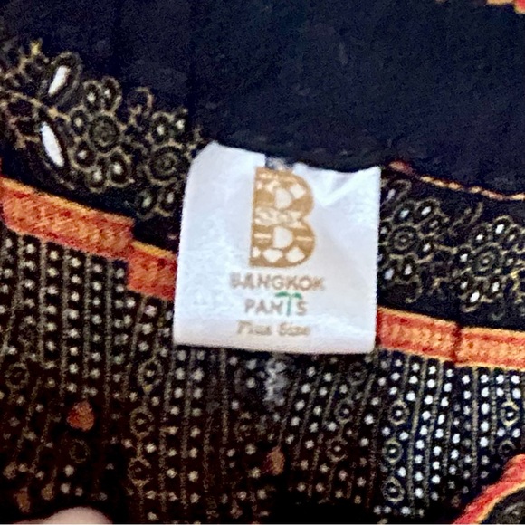 Boho Print Wide Leg Harem Pants Cargo Pocket Purple Gold Red on Black Elastic 1X - Picture 8 of 13